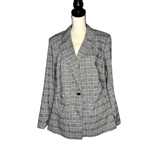 Lane Bryant Black White Plaid One Button Notched Lapel Bryant Blazer Size 22 - Picture 1 of 7